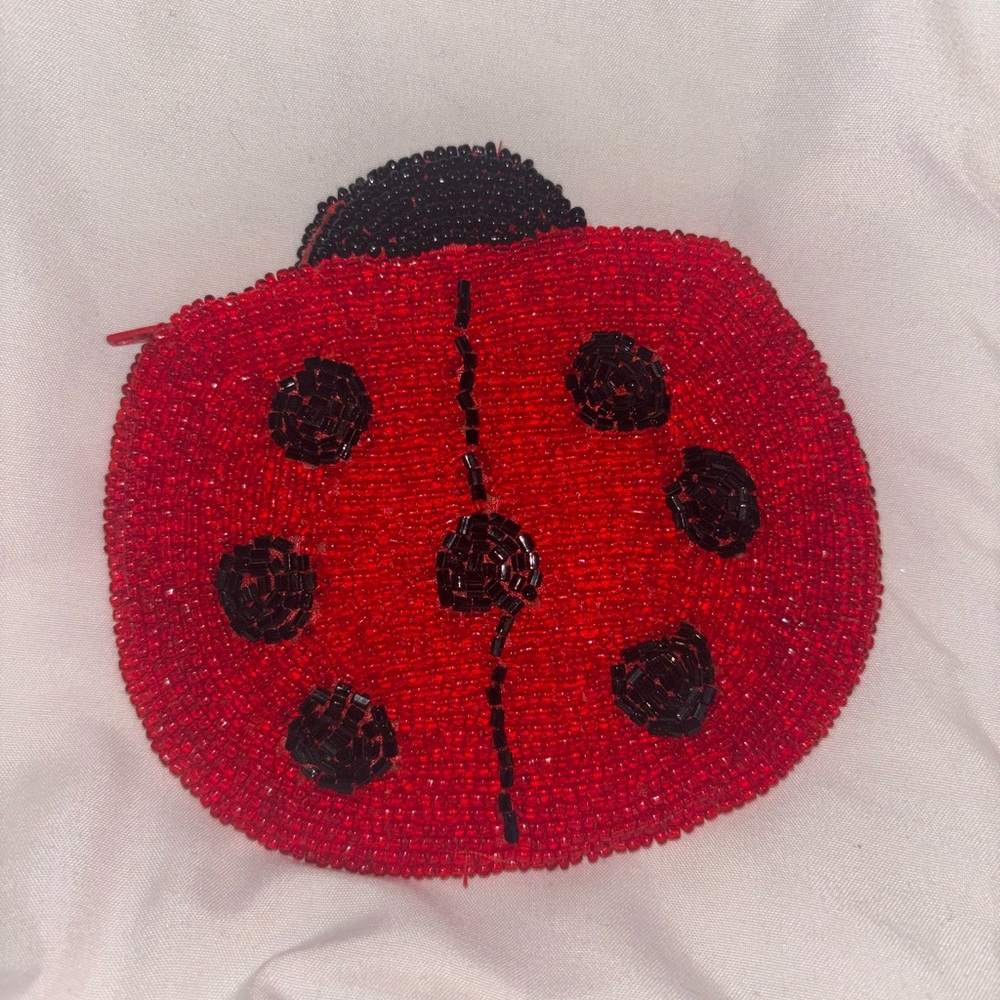 Red Beaded Ladybug Coin Purse